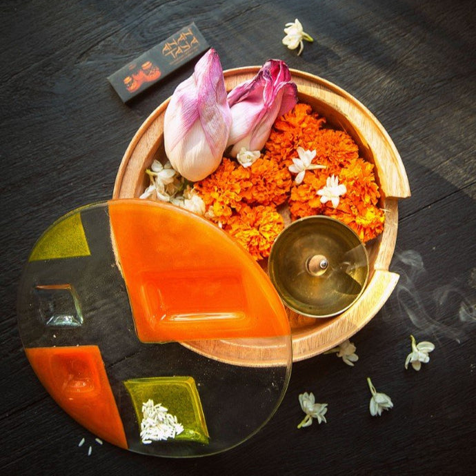Prem Chopda Pooja Thali Box Home Objects Organising Glass casting, kitchen organiser, thalli, wooden thalli, vintage thali, handcrafted thalli