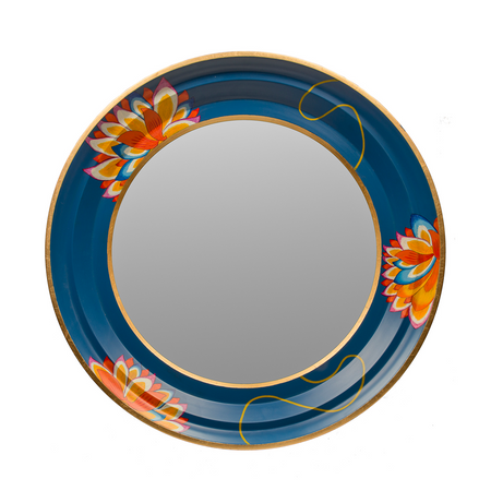 Kalam Mirror L MDF Mirror Plywood Decor Home Object Wall Miniature Painting Hand painted, crafted, round mirror