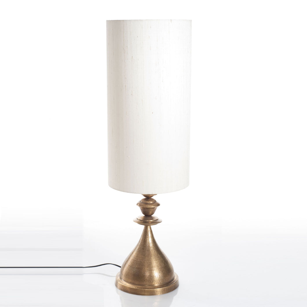 Kalash Lamp L Brass Cloth shade handbeaten brass thathera artisans table lamp lighting