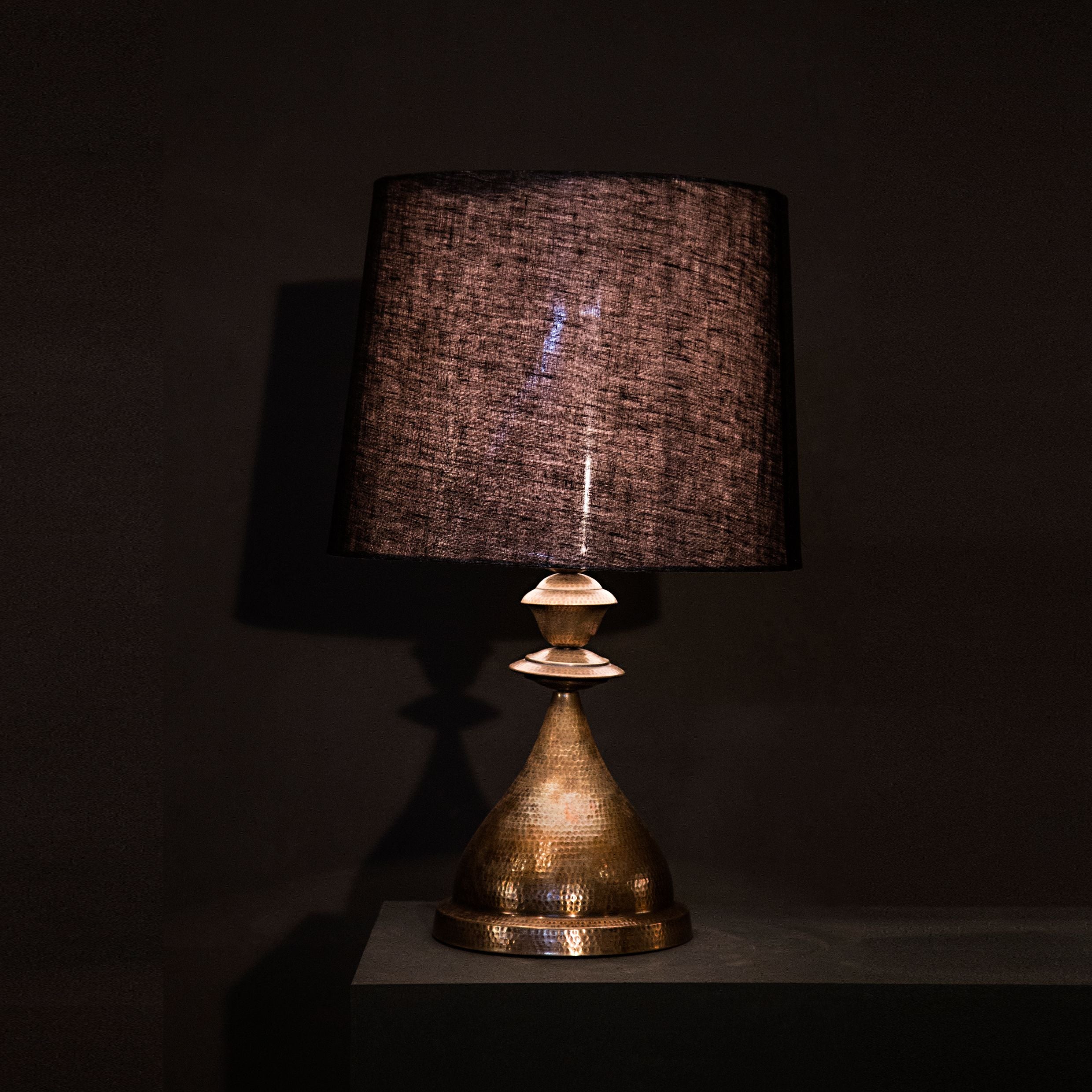 Kalash Lamp L Brass Cloth shade handbeaten brass thathera artisans table lamp lighting