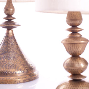 Kalash Lamp M Brass Cloth shade handbeaten brass thathera artisans table lamp lighting