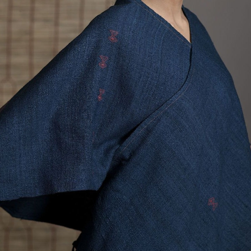 Wild Ass KITE Shrug Wool Silk Indigo Wearable stitched garment Textile Weaving