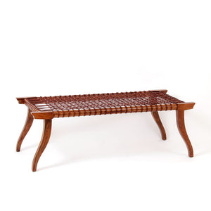 Leather Strap Bench L sheesham wood outdoor furniture classic design elegant comfortable Minimal wooden
