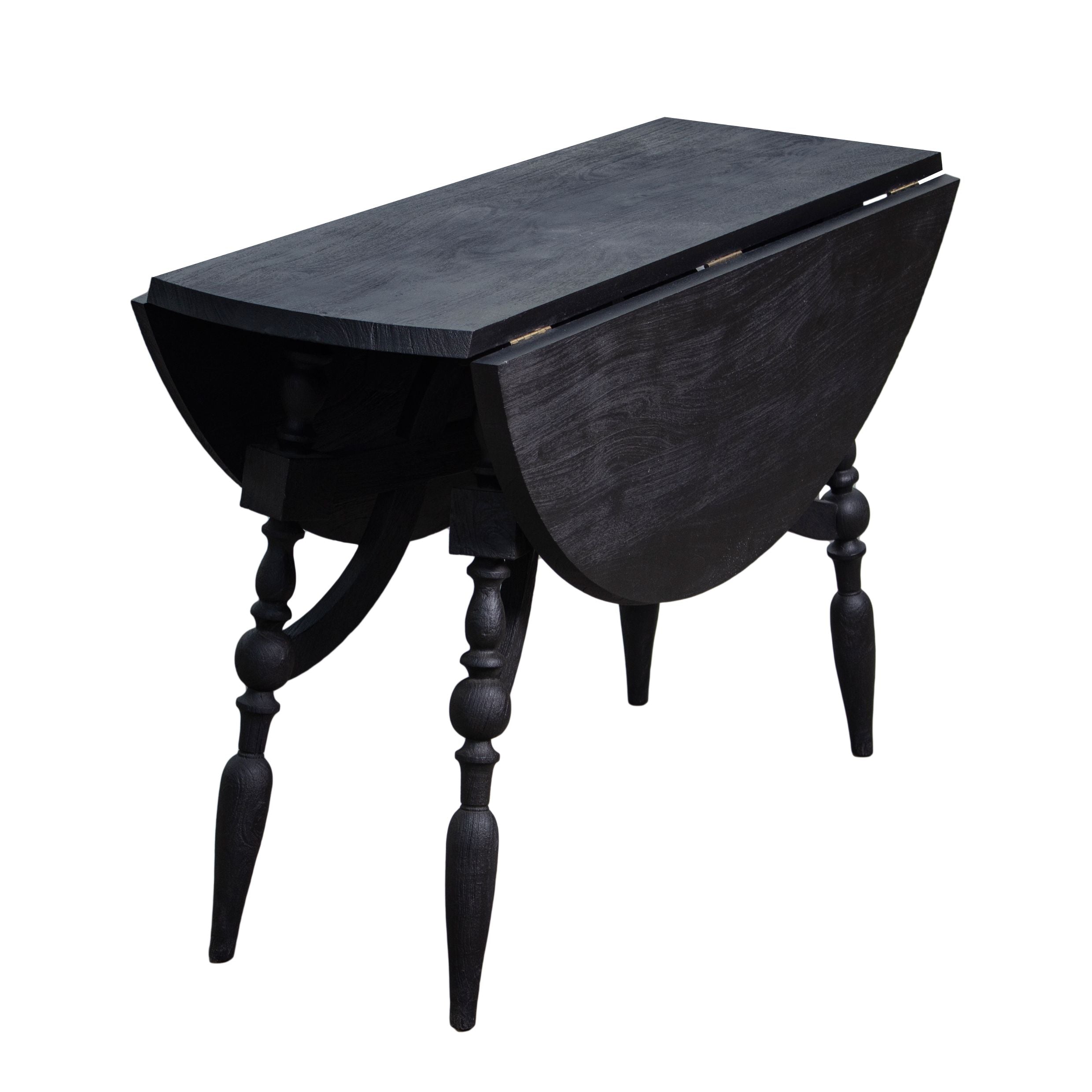 Masharbia Table Furniture round dinning table center table coffee table sandblasted turned black sheesham wood flexible foldable top