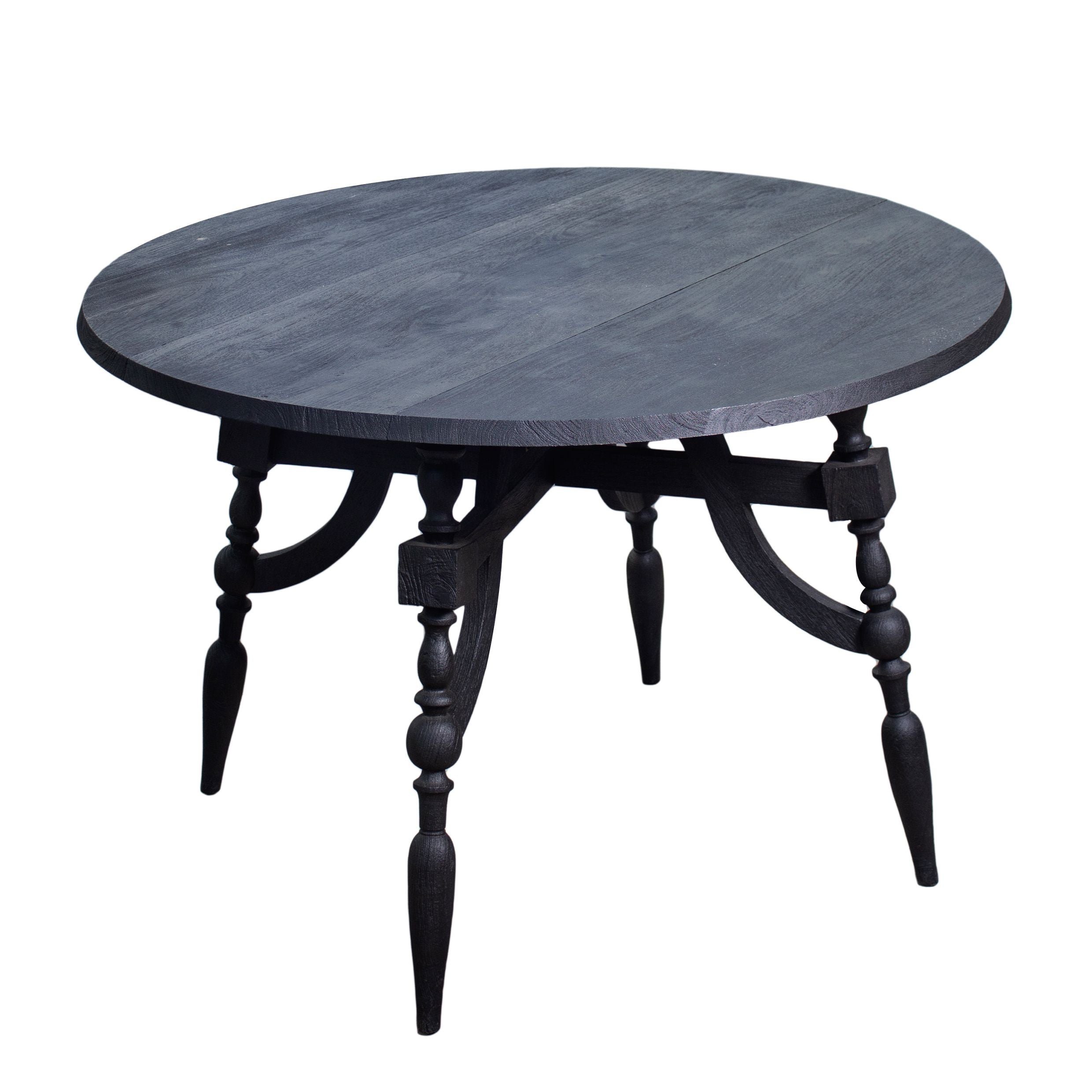 Masharbia Table Furniture round dinning table center table coffee table sandblasted turned black sheesham wood flexible foldable top