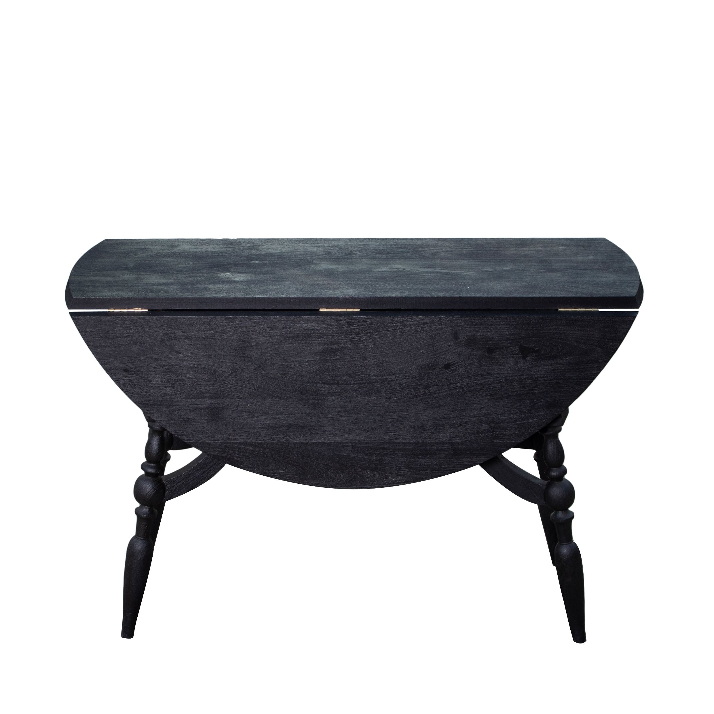 Masharbia Table Furniture round dinning table center table coffee table sandblasted turned black sheesham wood flexible foldable top