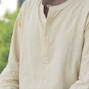 Malkha Handspun Cotton Unisex Shirt Desert Yellow Wearable Stitched Garment Textile Weaving