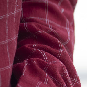Malkha Handspun Cotton Unisex Shirt Madder Red Checks Stitched Garment Textile Weaving