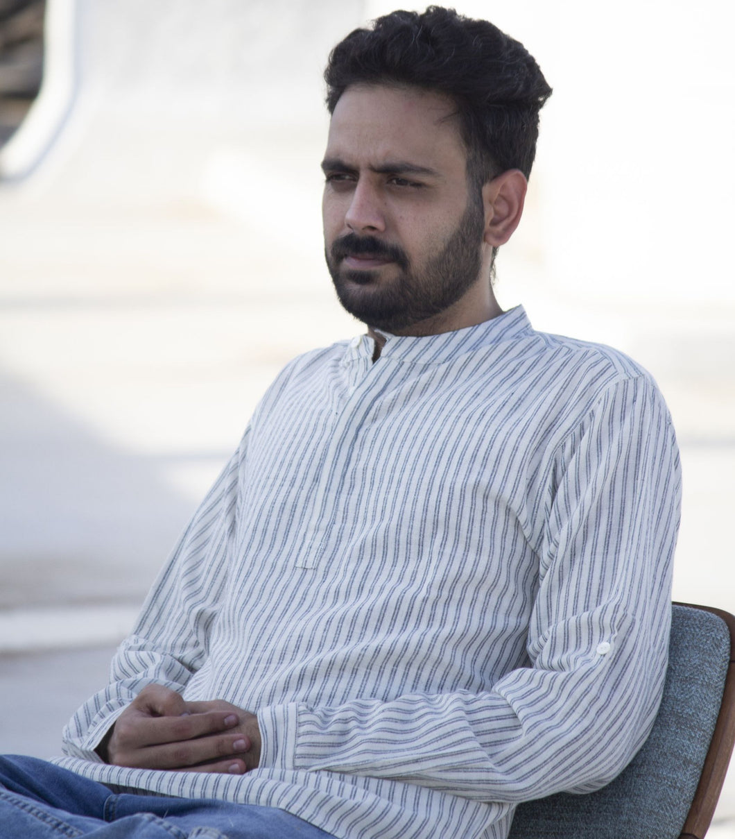 Malkha Handspun Cotton Unisex Shirt Salt Stripes