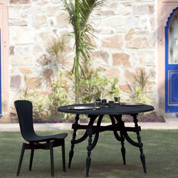 Masharbia Table Furniture round dinning table center table coffee table sandblasted turned black sheesham wood flexible foldable top