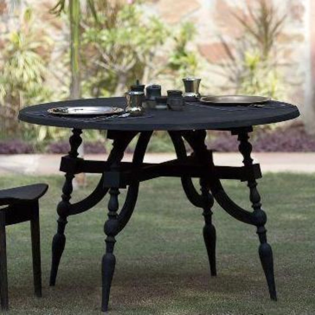 Masharbia Table Furniture round dinning table center table coffee table sandblasted turned black sheesham wood flexible foldable top