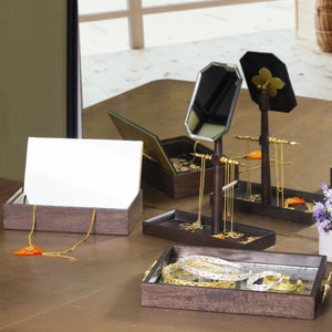 Mehr-un-Nissa Jewellery Stand Mango wood Brass Antique glass home decor table top organizer