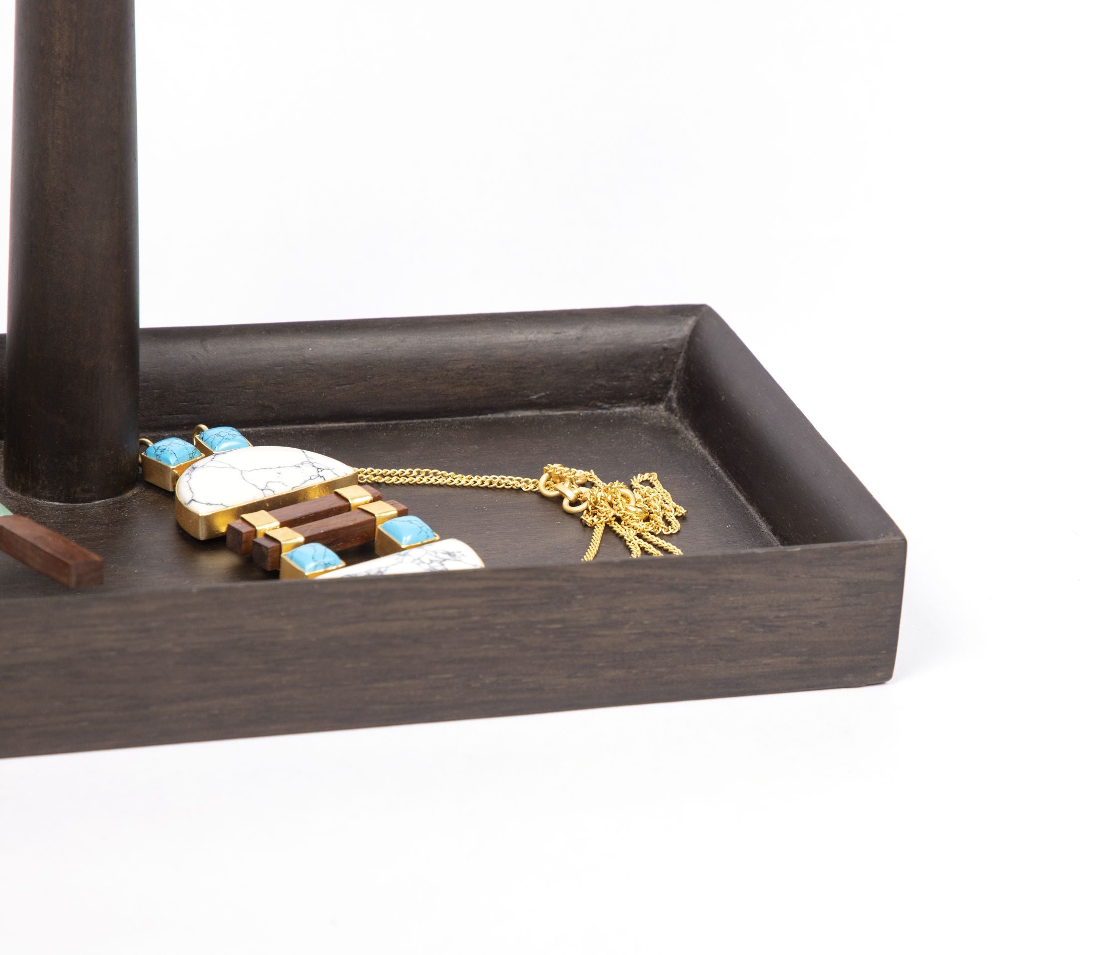 Mehr-un-Nissa Jewellery Stand Mango wood Brass Antique glass home decor table top organizer