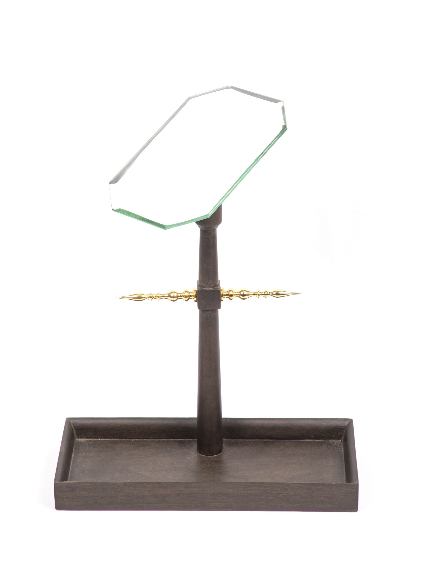 Mehr-un-Nissa Jewellery Stand Mango wood Brass Antique glass home decor table top organizer