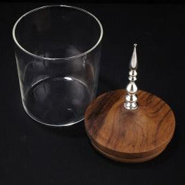 Home Objects , Display , Table top, Shah, Noor & Jahan jars, handcrafted in silver plated brass, recycled teak, borosilicate glass, container, wooden lid