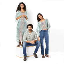 Naksha Teal Red Hand Block Printed Kaftan