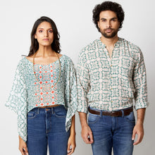 Naksha Teal Red Hand Block Printed Crop Top