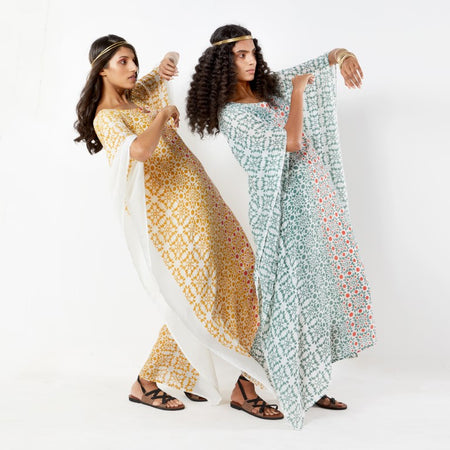 Naksha Yellow Red Hand Block Printed Kaftan