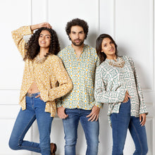 Naksha Yellow Red Linen Hand Block Printed Full Sleeve Shirt