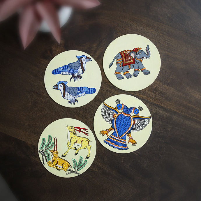 Pattachitra Coasters CD Gaaja Haathi (Elephant) set of 2  Handpaint CD Home Decor Dinning Serving
