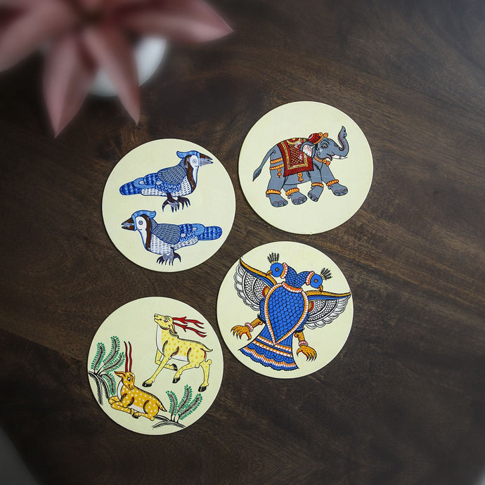 Pattachitra Coasters CD Duee Hareena (Two Deers)/set of 2  Handpaint CD Home Decor Dinning Serving