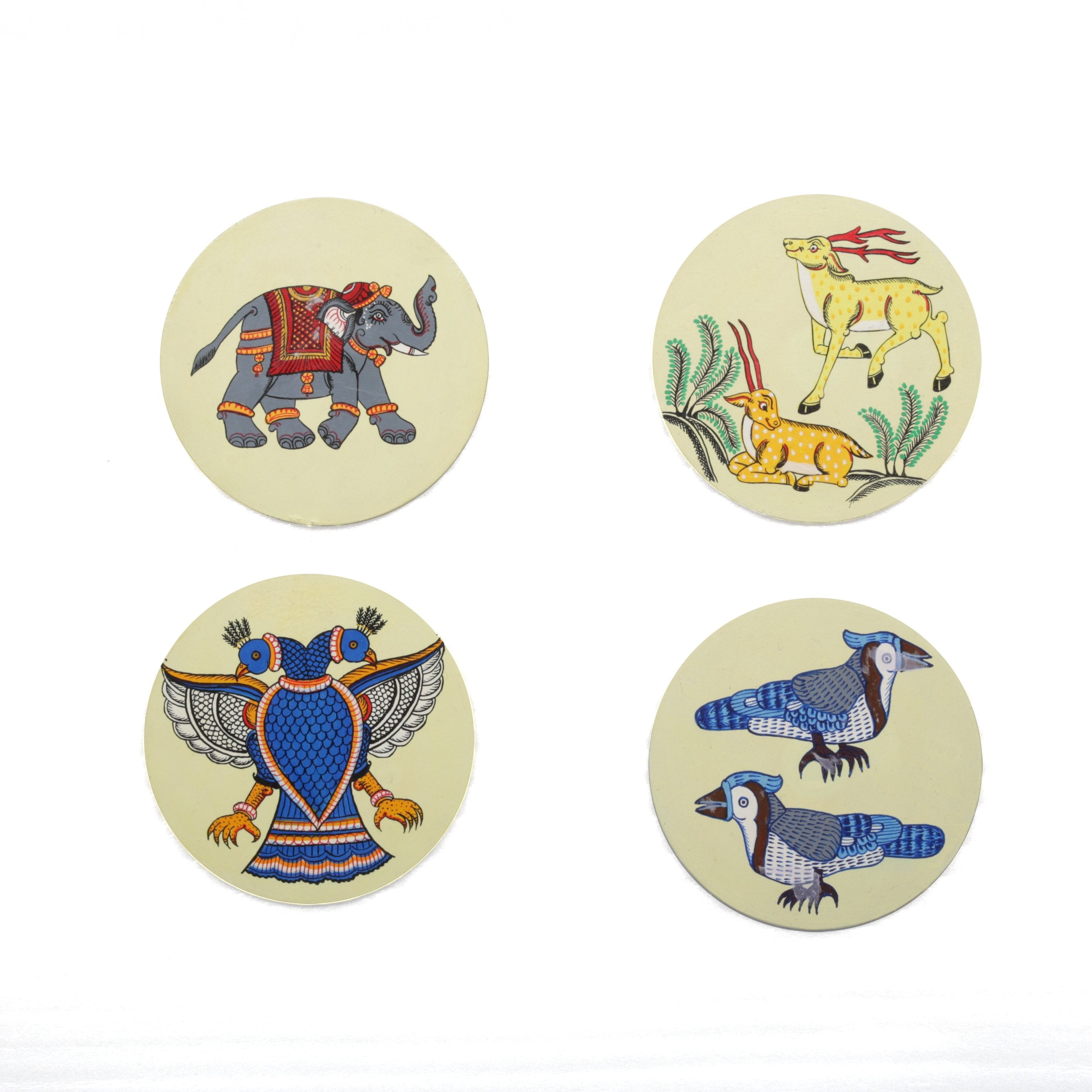 Pattachitra Coasters CD Gangajee Chadhaee (Two Blue Water Birds) set of 2  Handpaint CD Home Decor Dinning Serving