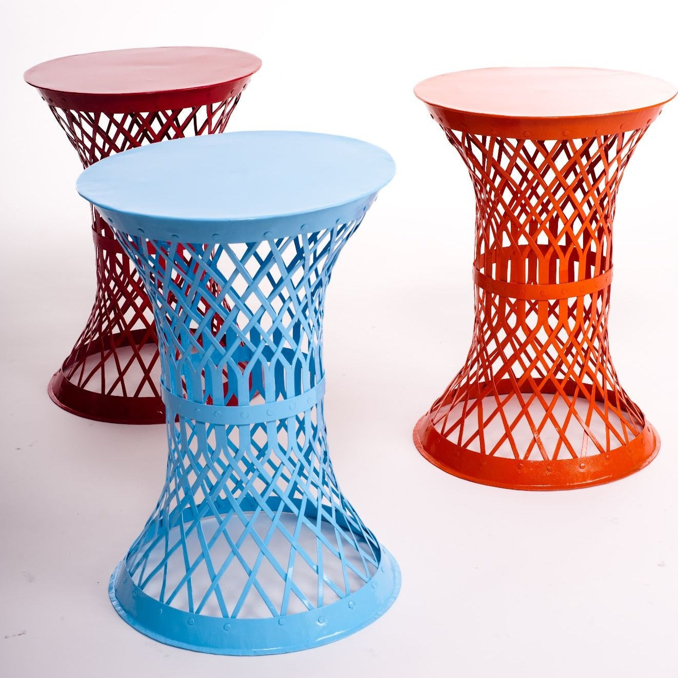 Strip Stool Metal strip weave stool furniture reuse recycle upcycle, small stool, creative stool, handcrafted stool, coloured stool