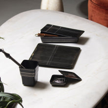 Tangram Bidri Lakeer Square lid coaster play at work handcrafted in bidri minimalist art like functionality zinc copper Home object serving table top stationery desktop organizer