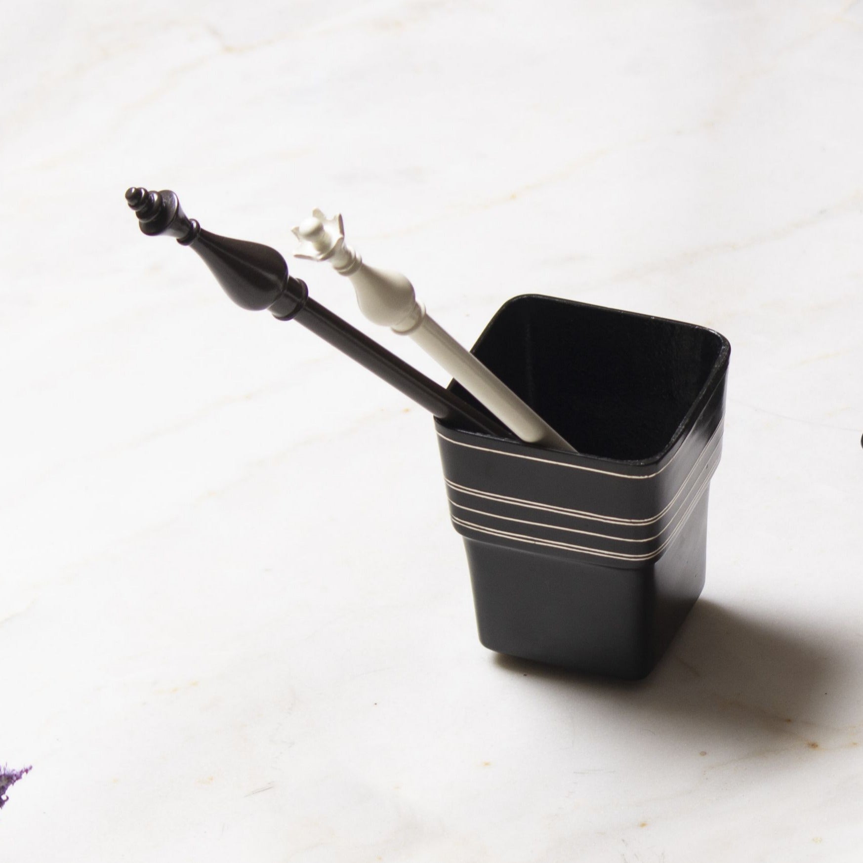 Tangram Bidri Lakeer Square penstand play at work handcrafted in bidri minimalist art like functionality zinc copper Home object serving table top stationery desktop organizer