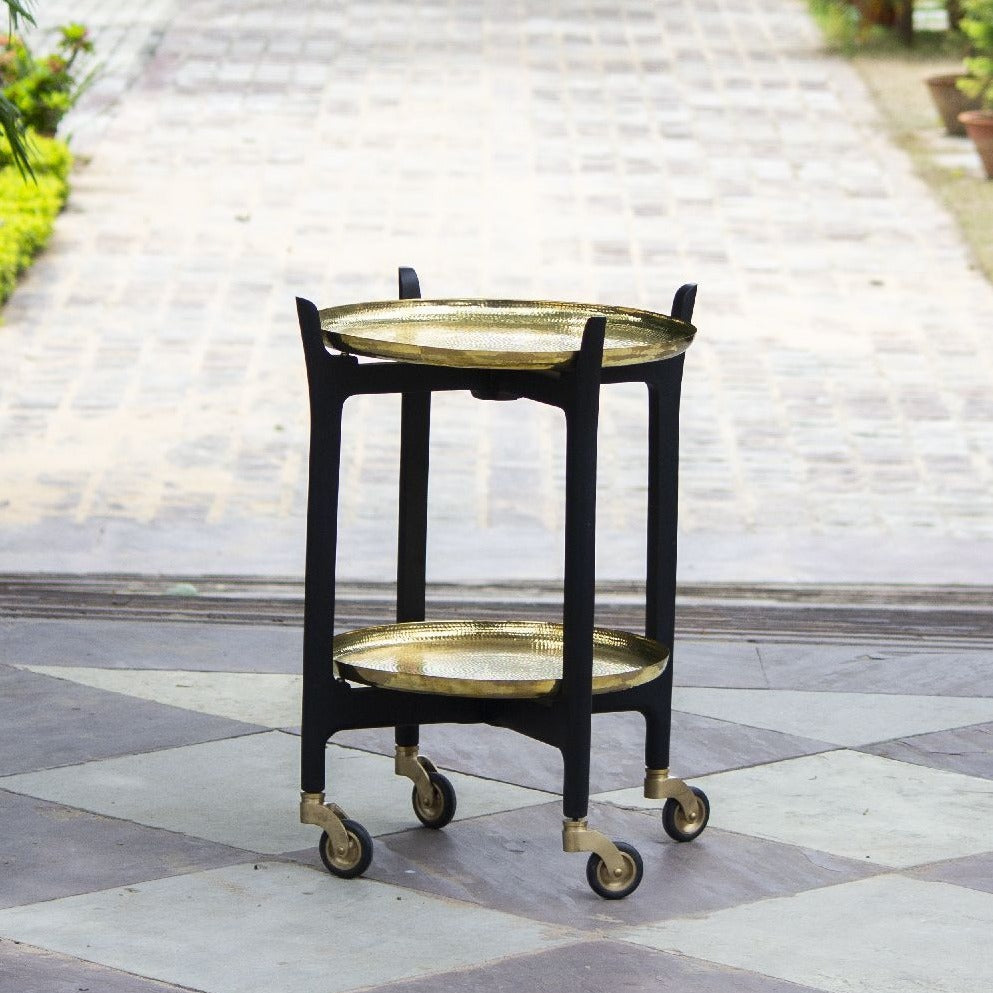 Thaali Trolley Furniture Side troley Thathera, stool, small table, ancient vintage handcrafted table, thali troley and stool, royal troley stool