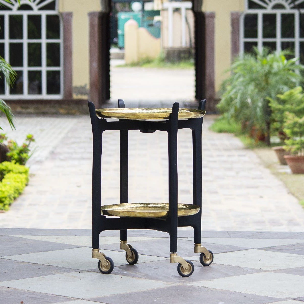 Thaali Trolley Furniture Side troley Thathera, stool, small table, ancient vintage handcrafted table, thali troley and stool, royal troley stool