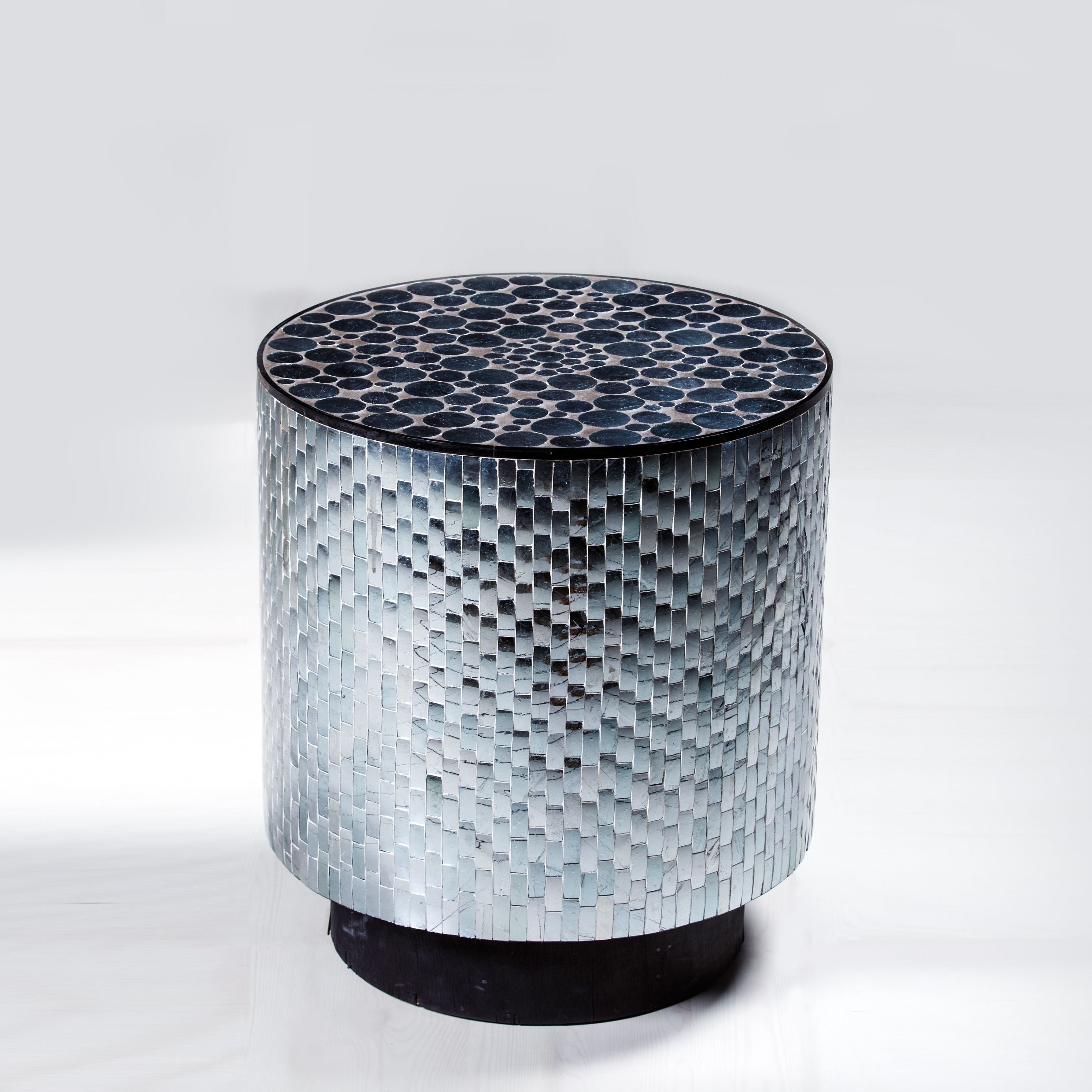 Thikri Mirror side Table Round furniture living space thikri mirror work mango wood acylic