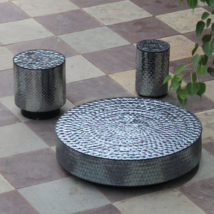 Thikri Mirror side Table Round furniture living space thikri mirror work mango wood acylic
