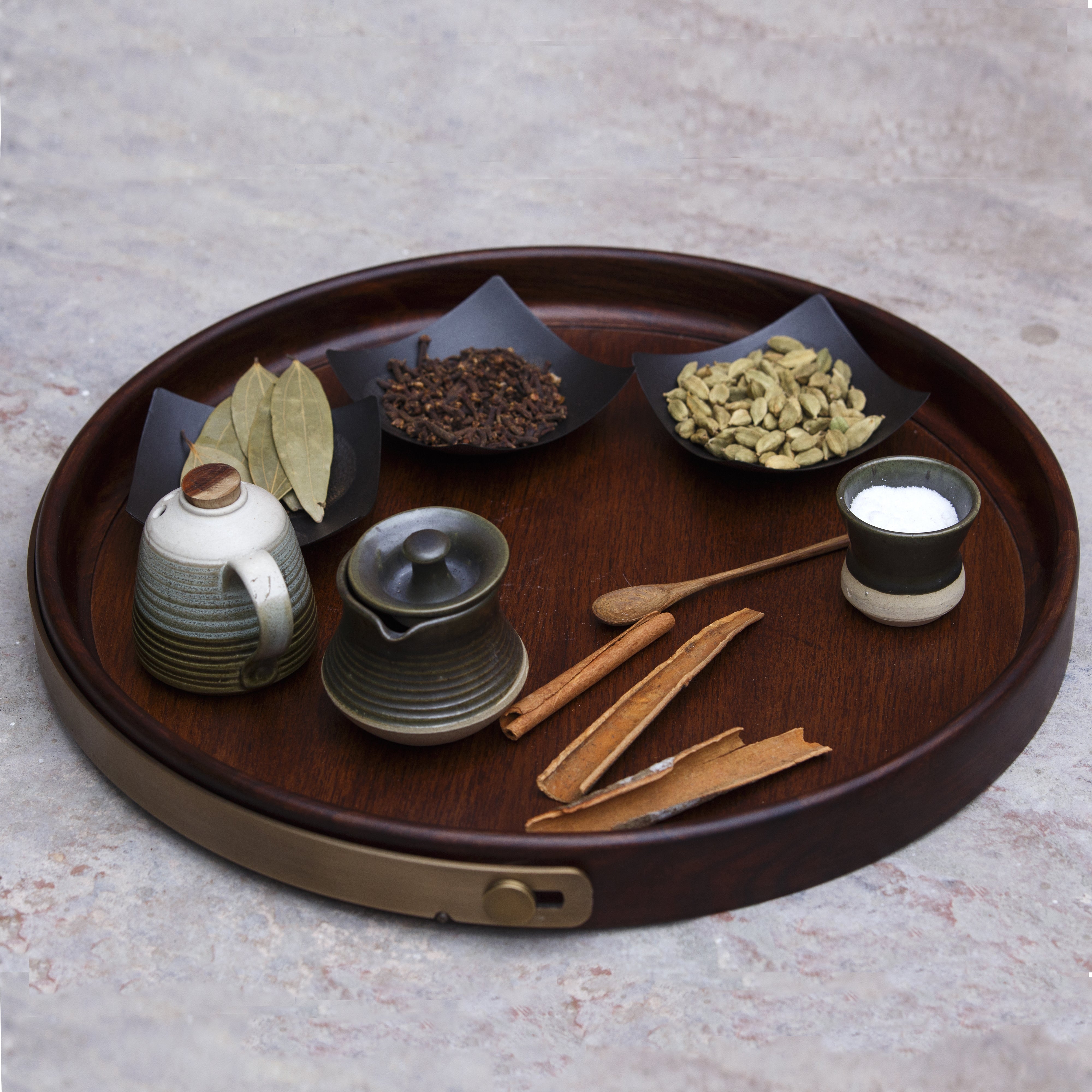 Brass Band Round Tray ,Home Objects , Serving , Kitchen, wooden tray, ancient, vintage, best round tray, crafted, handmade