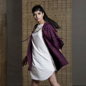 Wild Ass FOLD Hood Wool Silk Purple Wearable Stitched Garment Textile Weaving, silk shrug