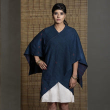 Wild Ass KITE Shrug Wool Silk Indigo Wearable stitched garment Textile Weaving