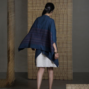 Wild Ass KITE Shrug Wool Silk Indigo Wearable stitched garment Textile Weaving