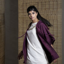 Wild Ass FOLD Hood Wool Silk Purple Wearable Stitched Garment Textile Weaving, silk shrug
