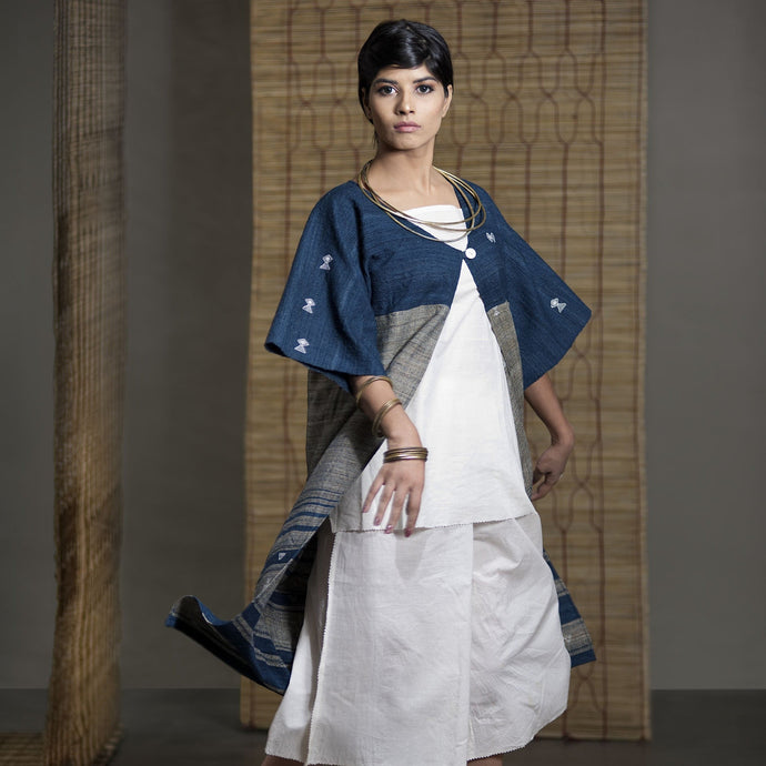 Wild Ass PARALLEL wool silk Indigo  Wearable	Stitched Garment  Textile  Weaving